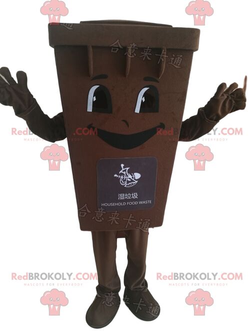 Green trash REDBROKOLY mascot, dumpster costume / REDBROKO_010901