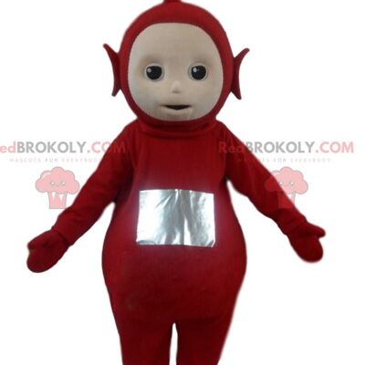 Black rabbit REDBROKOLY mascot with red overalls, plush costume / REDBROKO_010911