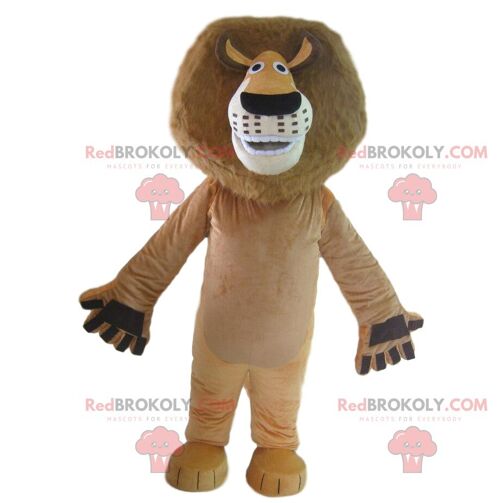 Yellow, white and black lion REDBROKOLY mascot, feline costume / REDBROKO_010924