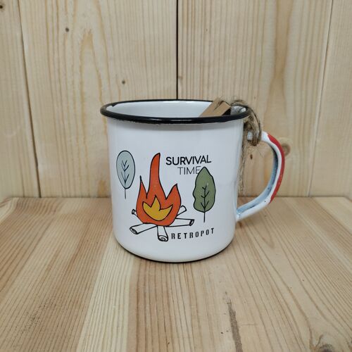 Taza RETROPOT de acero esmaltado diseño "Survival Time"