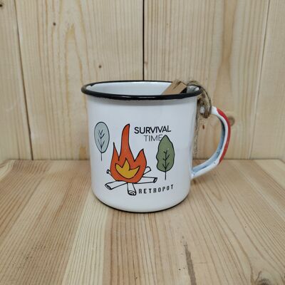 RETROPOT mug in enamelled steel "Survival Time" design