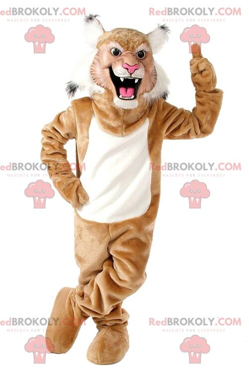 Brown and white coyote REDBROKOLY mascot, two-tone dog costume / REDBROKO_010981