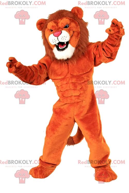 Plush brown lion REDBROKOLY mascot, feline costume / REDBROKO_010983