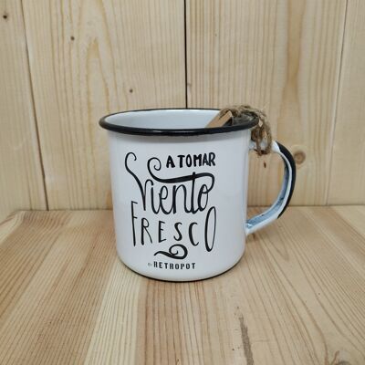 RETROPOT mug in enamelled steel design "To take fresh wind"