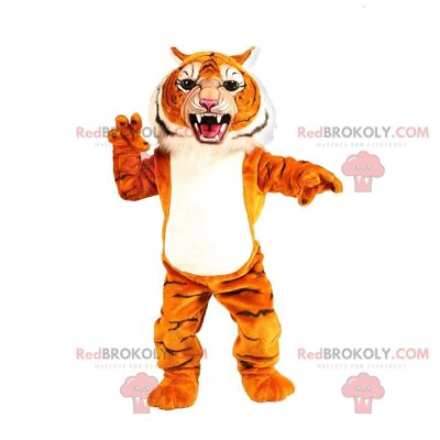 Orange and white lion REDBROKOLY mascot, colorful feline costume / REDBROKO_010990