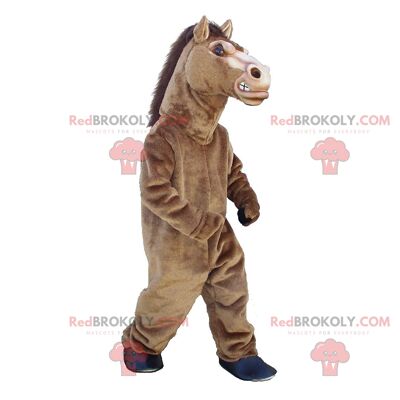 Mascotte de cheval marron REDBROKOLY, déguisement réaliste de gros cheval / REDBROKO_010994