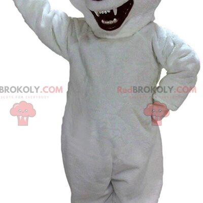 Grau-schwarzer Wolf REDBROKOLY Maskottchen mit rotem Overall / REDBROKO_011072