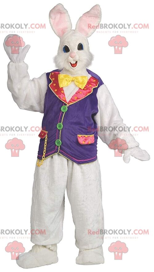 White and pink rabbit REDBROKOLY mascot, plush bunny costume / REDBROKO_011208