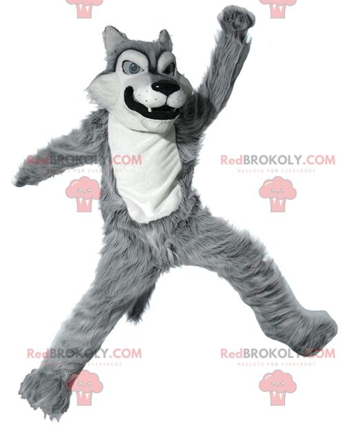 Black and gray wolf REDBROKOLY mascot, plush wolf dog costume / REDBROKO_011235