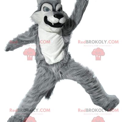 Black and gray wolf REDBROKOLY mascot, plush wolf dog costume / REDBROKO_011235