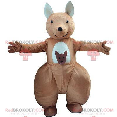 Brown and white teddy bear REDBROKOLY mascot, teddy bear costume / REDBROKO_011262