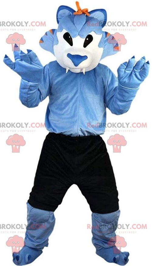 Blue bird REDBROKOLY mascot in sportswear, vulture costume / REDBROKO_011334