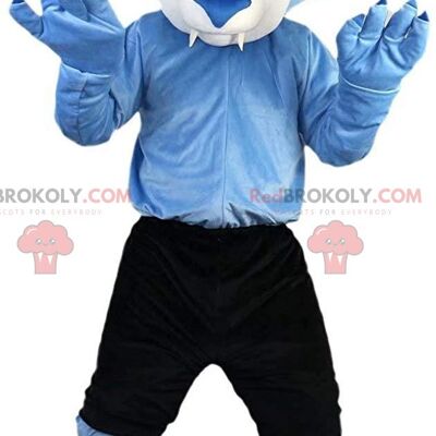 Blue bird REDBROKOLY mascot in sportswear, vulture costume / REDBROKO_011334