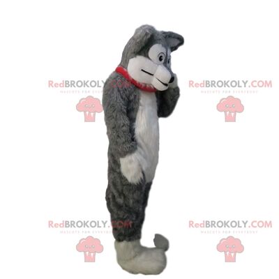 Mascotte de chien husky tricolore REDBROKOLY, déguisement de chien poilu / REDBROKO_011355