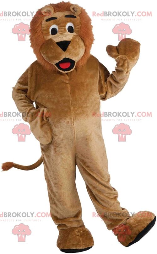 Brown muscular lion REDBROKOLY mascot with a large mane / REDBROKO_011397