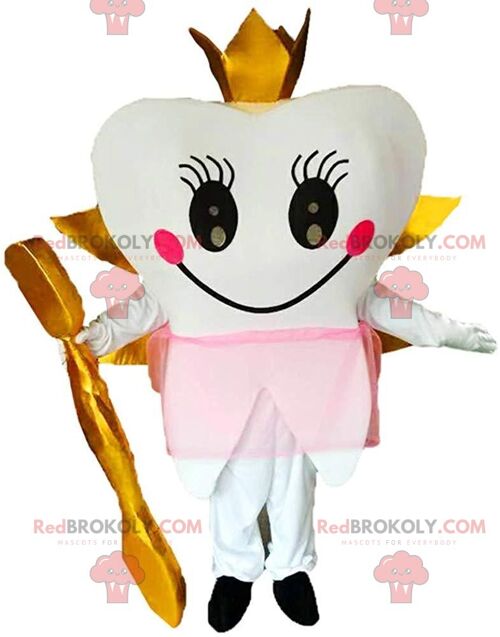 Giant white tooth REDBROKOLY mascot, tooth costume / REDBROKO_011426
