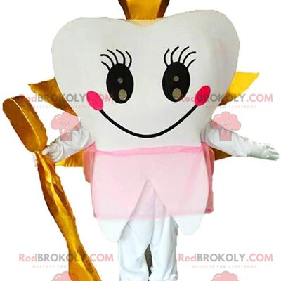 Giant white tooth REDBROKOLY mascot, tooth costume / REDBROKO_011426