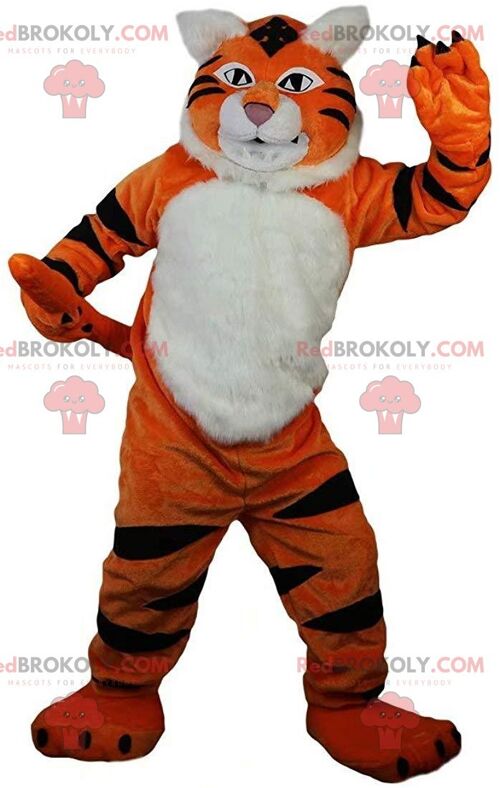 Orange and white jaguar REDBROKOLY mascot, fierce leopard costume / REDBROKO_011456