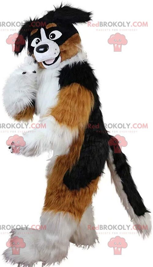 White and black dog REDBROKOLY mascot, plush doggie costume / REDBROKO_011464