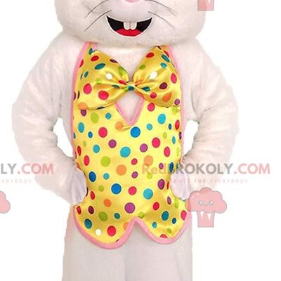 Plump and hairy white rabbit REDBROKOLY mascot, rabbit costume / REDBROKO_011507