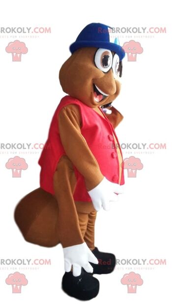 Mascotte de bouledogue REDBROKOLY avec un maillot rouge à l'appui / REDBROKO_011596 1