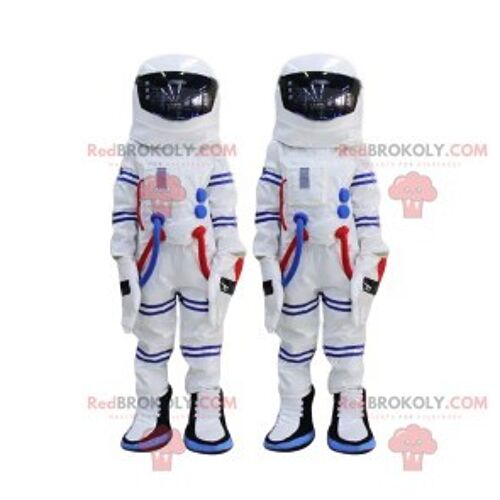 Astronaut REDBROKOLY mascot duo with their white jumpsuit / REDBROKO_011768