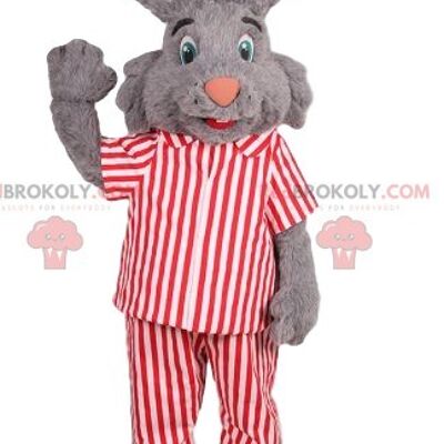 Gray rabbit REDBROKOLY mascot with a blue t-shirt / REDBROKO_011998