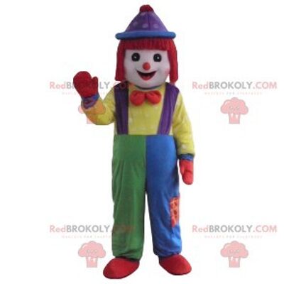 Sehr süßer Clown REDBROKOLY Maskottchen mit pastellfarbenem Kostüm / REDBROKO_012043