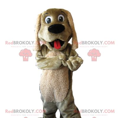 Oso beige de la mascota de REDBROKOLY con un gran lazo azul. DISFRAZ DE OSITO / REDBROKO_012113