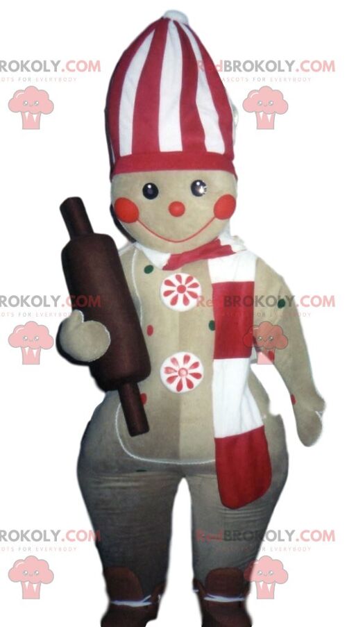 Gingerbread man REDBROKOLY mascot with barley sugar / REDBROKO_012148