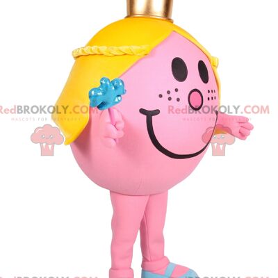 Mascota de REDBROKOLY niña redonda y rosa con un lazo rojo / REDBROKO_012202