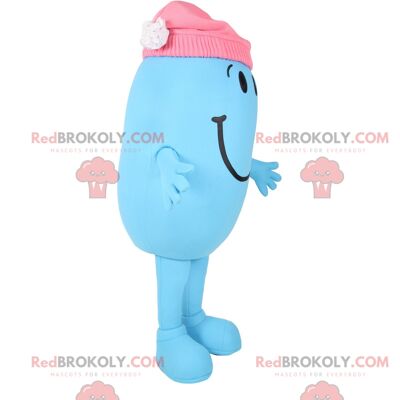 REDBROKOLY Maskottchen kleiner blauer und runder Mann mit rotem Hut / REDBROKO_012318
