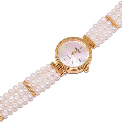 Watch with real freshwater cultured pearls