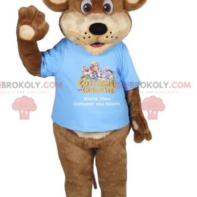 Lion REDBROKOLY mascot in blue football outfit. Lion costume / REDBROKO_012449