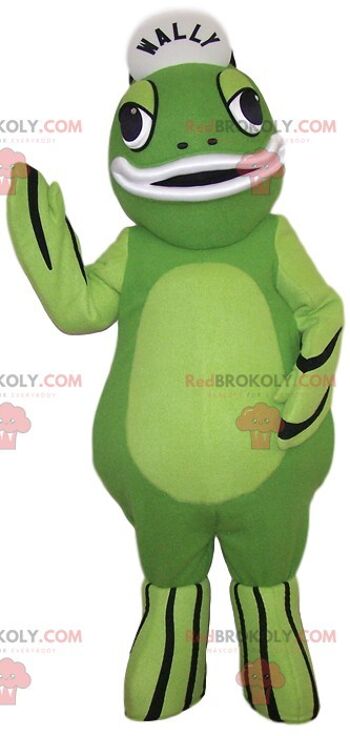 Mascotte de bonhomme de neige vert fluo REDBROKOLY en tenue d'étudiant / REDBROKO_012501