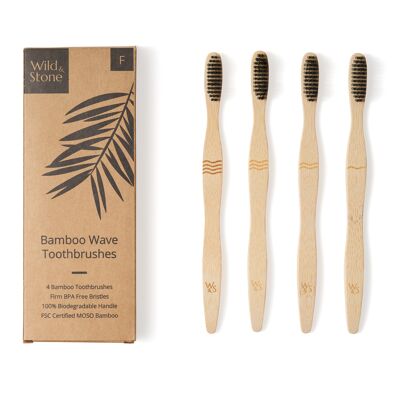 Adult Bamboo Toothbrush - 4 Pack - Wave Bristles  - Firm