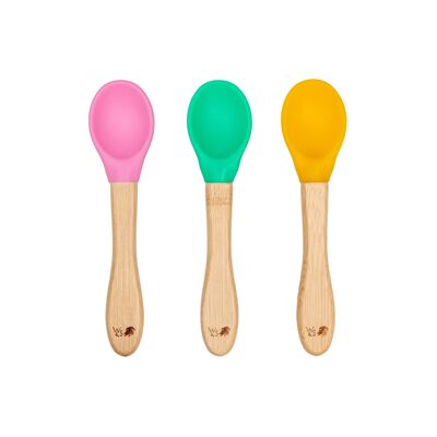 Cucchiai per lo svezzamento in bambù - Set da 3 - Rosa, verde e giallo