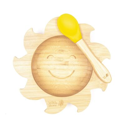 Juego de cuchara y cuenco de destete de bambú para bebé - You Are My Sunshine - Dorado