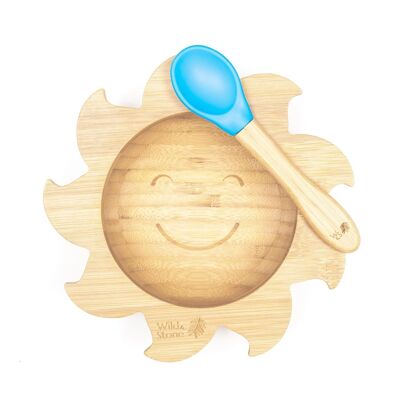 Juego de cuchara y cuenco de destete de bambú para bebé - You Are My Sunshine - DeepSkyBlue