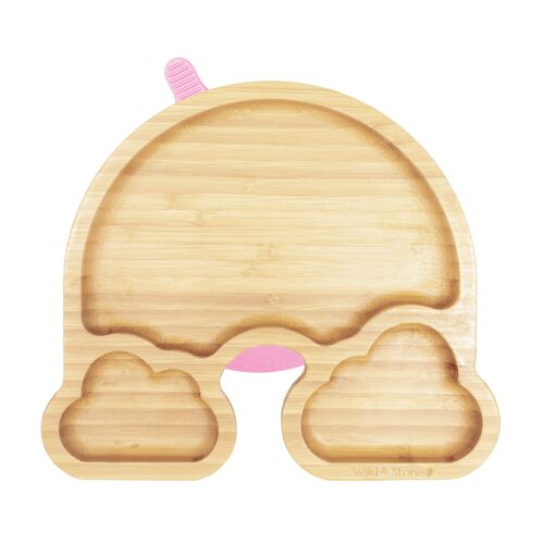 Baby Bamboo Weaning Suction Section Plate - Over The Rainbow - LightPink