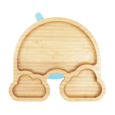 Baby Bamboo Weaning Suction Section Plate - Over The Rainbow - LightSkyBlue