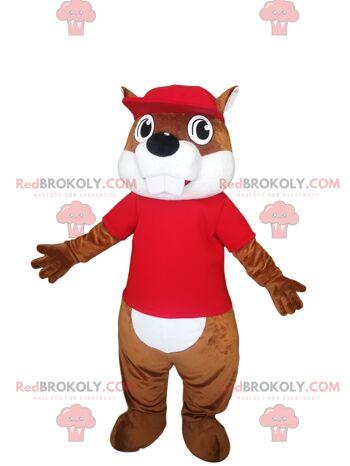 Mascotte de REDBROKOLY petit personnage avec un sweat à capuche rouge. / REDBROKO_012673 1