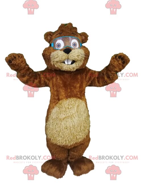 REDBROKOLY mascot brown beaver with a red jersey. / REDBROKO_012674