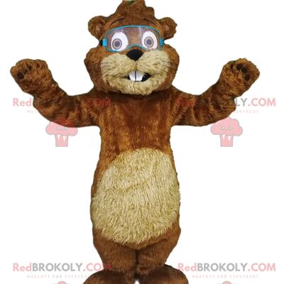 REDBROKOLY mascot brown beaver with a red jersey. / REDBROKO_012674
