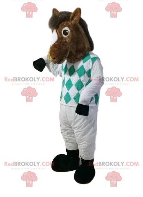 Giraffe REDBROKOLY mascot with a white t-shirt. Giraffe costume / REDBROKO_012790