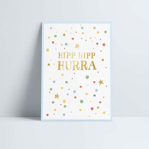 Postkarte // »Hipp Hipp Hurra« bunt mit Heißfolienprägung gold