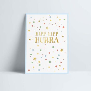 Carte postale // »Hipp Hipp Hurra« colorée avec un gaufrage à chaud doré