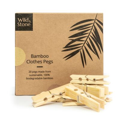 Pinzas de bambú para lavandería, biodegradables y veganas, paquete de 20