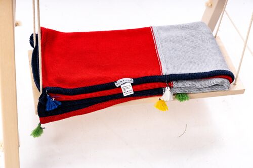 Premium merino BABY /kids knitted blanket red, gray, blue