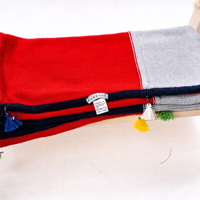 Premium merino BABY /kids knitted blanket red, gray, blue